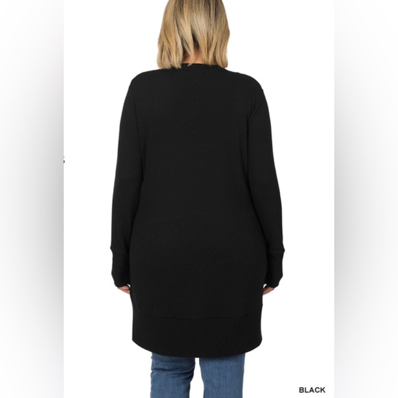 NWT ZENANA PLUS THIGH-LENGTH SNAP BUTTON SWEATER CARDIGAN - Picture 3 of 5